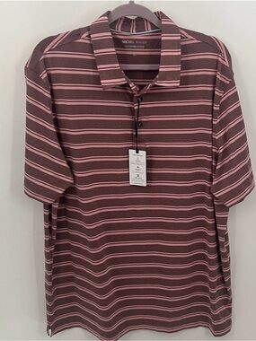 Men's Pink & Brown Striped Polo